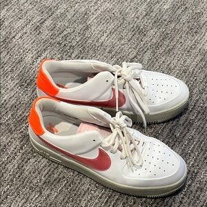 Nike Air Force 1 Sage Low White Sneakers with Pink and Orange Accents